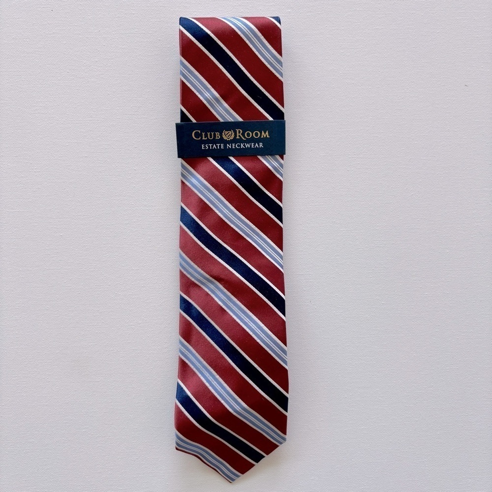 Club Room Estate Neckwear Men’s Silk Red Navy Striped Neck Tie